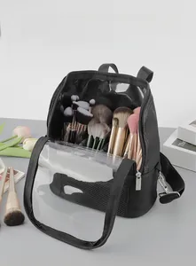 Detail view of the black makeup brush organizer bag with 70 slots and PVC transparent cover