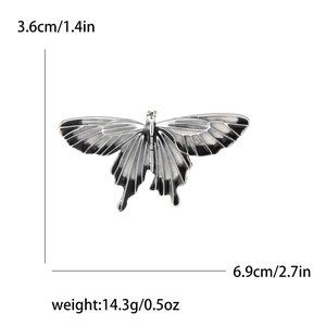 Vintage silver butterfly brooch with oil-drop wings and precise size measurements