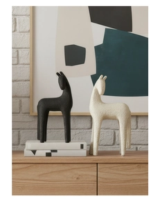 Minimalist black and white resin horse statues with a matte textured finish for home decor