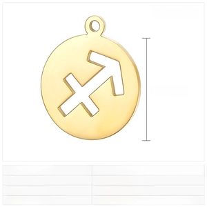 Detailed 15mm Sagittarius zodiac pendant in polished stainless steel showing dimensions