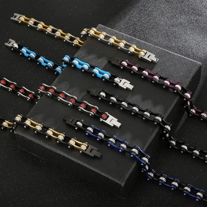 Motorcycle Chain Bracelet Stainless Steel Rhinestone Inlaid Hip Hop Punk Mechanical Style Trendy Jewelry For Men Boys
