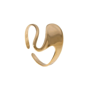 Irregular golden stainless steel open ring with minimalist streamlined wave design