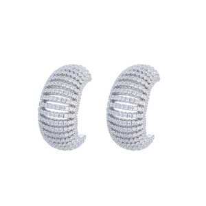 Silver C-shape hoop earrings with micro-pave gradient cubic zirconia settings