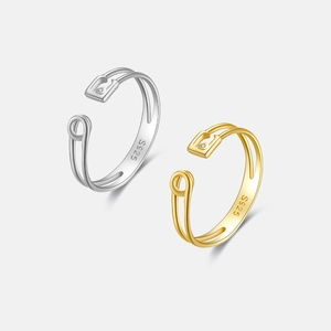 S925 Sterling Silver Pin Shape Open Adjustable Ring For Women Minimalist Rhinestone Geometric Finger Ring Jewelry Gift