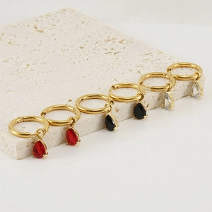 Boucles d'oreilles créoles en acier titane doré 18K avec pendentifs zircon colorés
