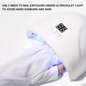 UV nail lamp with digital display and white sun protection fingerless gloves for manicure