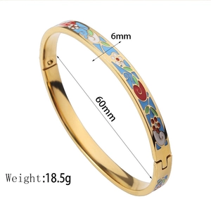 Vintage 18K gold plated enamel bangle with colorful floral patterns and 6mm width