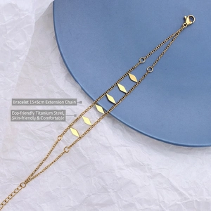 Double-layer gold plated stainless steel bracelet with geometric rhombus charms