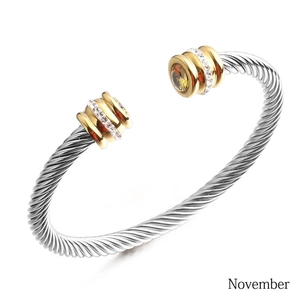 Detail of twisted cable steel bracelet with November birthstone and zircon accents