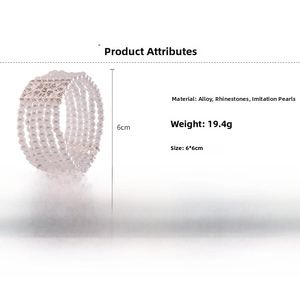 Detailed specs of multi-layer pearl bracelet with rhinestone hollow rectangle buckle