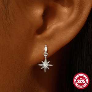 S925 sterling silver star stud earring with white zircon inlay for women jewelry