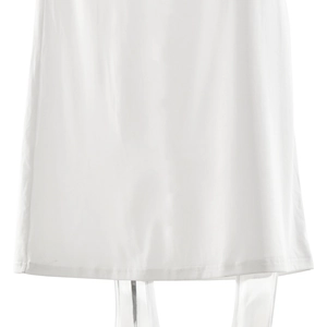 Detail shot of the smooth white fabric hem and neat stitching of the summer maxi dress