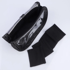 Foldable standing makeup brush bag with 4 removable compartments and clear PVC window
