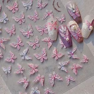 Detailed 3D butterfly nail art stickers with embossed texture and soft gradient hues
