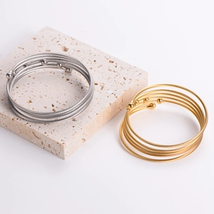Minimalist 18k gold plated stainless steel multi-layer cable wire bracelet for men and women