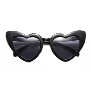 Stylish heart shaped sunglasses with black thick resin frames and dark lenses for women
