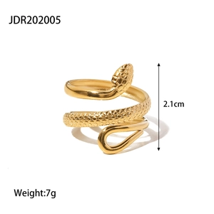Vintage gold snake-shaped titanium steel open ring with diamond details and scale texture