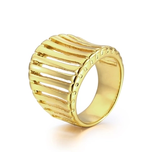 Minimalist 18K gold plated stainless steel hollow linear ring with industrial design