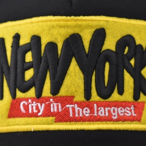 Black New York 3D embroidery mesh baseball cap with yellow patch and city details