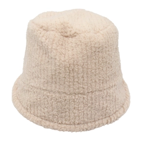 Chic beige plush bucket hat for women in soft fleece with a warm thickened design
