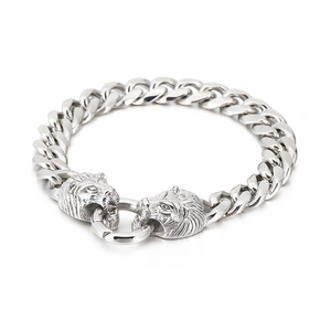 Bracelet Gourmette Tête De Lion Acier Inoxydable 316L Hip Hop Rock Punk Bijoux Homme Accessoires Robustes