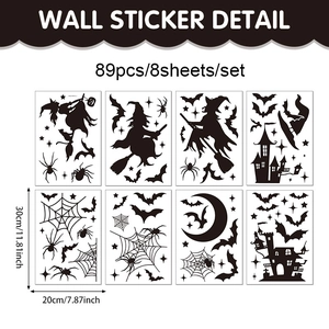 89pcs Halloween witch and bat silhouette wall stickers set for festive window decoration