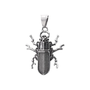 Vintage punk style beetle pendant in aged stainless steel for men on a white background
