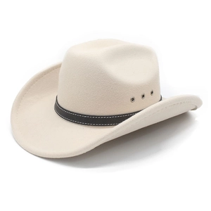 Unisex Western Cowboy Hat Wool Felt Wide Brim With Leather Band Metal Eyelets Vintage Style Outdoor Fedora Hat