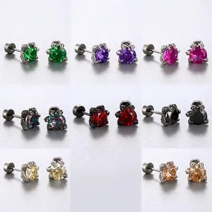 Colorful dragon claw stud earrings with sea blue zircon and screw backs in various colors