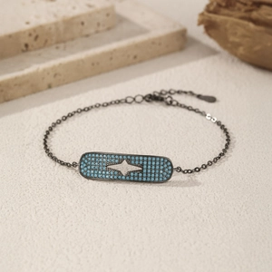S925 sterling silver black hip hop star bracelet with turquoise pendant on stone