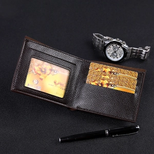 Classic dark brown pebble leather bifold wallet with card slots and ID window for men