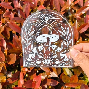 Rainbow suncatcher window film with mushroom and eye pattern decals for glass