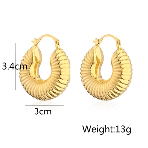 Detailed view of chunky golden croissant hoop earrings with size and weight measurements