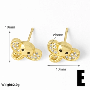 Detailed view of gold elephant stud earrings with white zircon and 13mm by 10mm dimensions