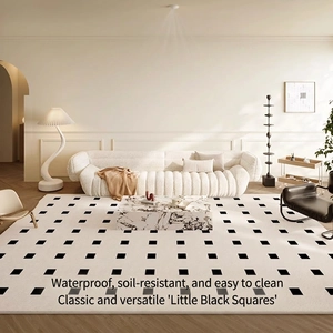 Modern Minimalist Rug Living Room Bedroom Polyester Waterproof Stain Resistant Geometric Pattern Cream Style Floor Mat
