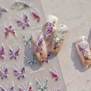 Laser holographic butterfly nail stickers with purple and blue dreamland gradients