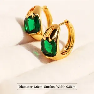Elegant gold-plated emerald zircon hoop earrings, vintage style with 1.6cm diameter