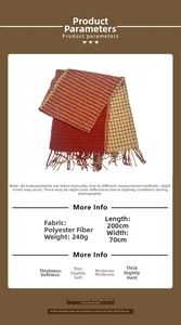 Detail of color-block plaid scarf with fringe, measuring 200cm by 70cm and weighing 240g