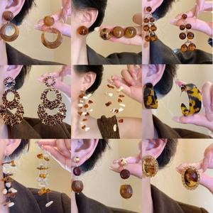 Vintage Resin Geometric Leopard Earrings For Women With 925 Sterling Silver Earring Post Retro Accessories