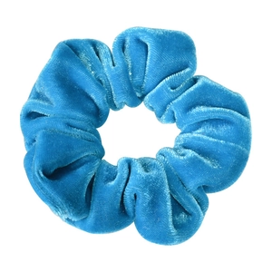 Retro cobalt blue velvet scrunchie with soft pleated texture and elastic hair tie design