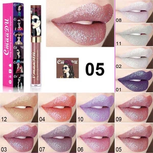 Lipgloss swatches showing 12 waterproof sparkling chameleon glitter diamond colors