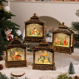 Christmas Snow Globe Lantern Vintage LED Lighted Musical Water Glitter Swirling Ornament Santa Snowman Holiday Decor