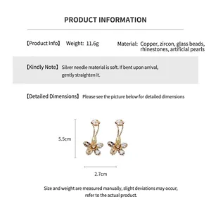 Detailed size chart for vintage floral pearl earrings with zircon and rhinestones