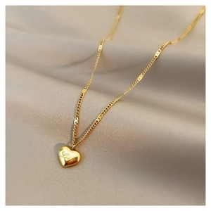 Minimalist Stainless Steel Heart Pendant Necklace For Women Gold Silver Love Letter Engraved Clavicle Chain Jewelry Gift