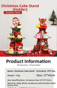 Support à cupcakes en papier à 3 étages avec motifs de Noël, Père Noël et renne