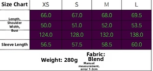 Tableau des tailles détaillé pour veste chemise à carreaux avec mesures en CM du XS au L