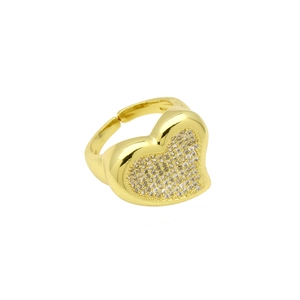Elegant adjustable gold open ring with heart shaped pavé zircon design for women