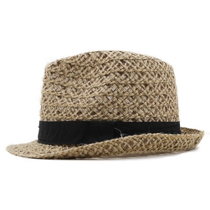 Classic straw fedora hat with black ribbon band for sun protection and outdoor style