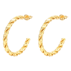 Minimalist twisted gold stainless steel hoop earrings with elegant rope texture