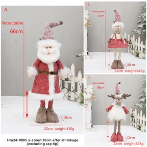 Three-piece Christmas dolls with telescopic legs showing size specs and dimensions